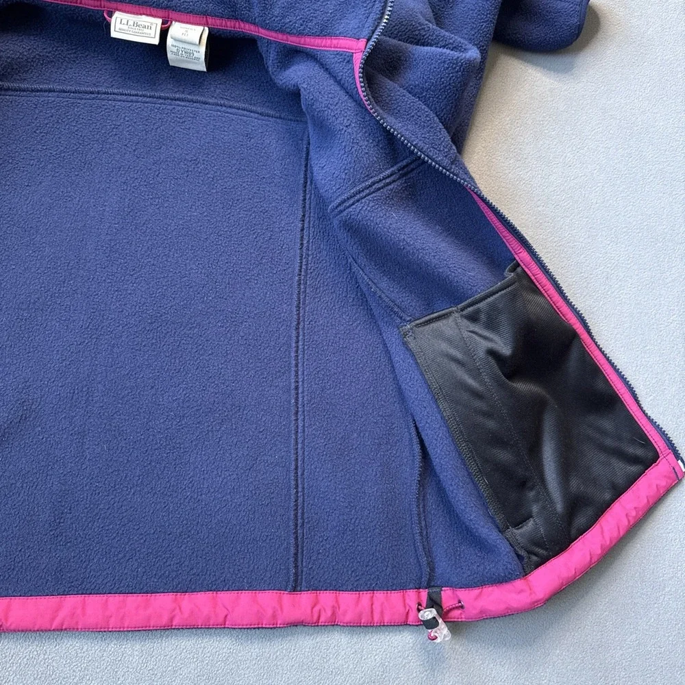 VTG LL Bean‎ Fleece Jacket Womens Petite Small Navy Full Zip Polartec Boxy Cozy